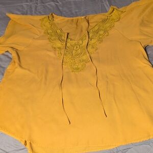 SHEIN Mustard Lace Accent Blouse